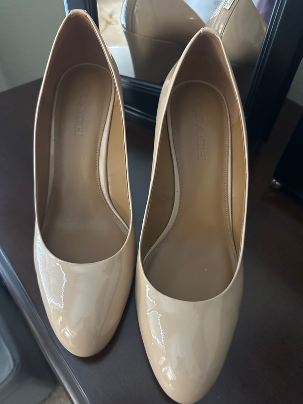COACH Patent Leather Pumps in Nude Beige